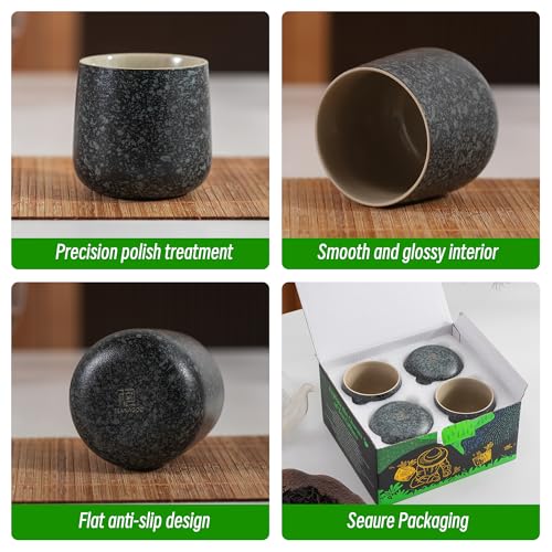 TEANAGOO Japanese Tea Cups Set of 4pcs, 6.9oz/205ml Elegant Ceramic Matcha Cups with Flat Base, Charcoal Black Handleless Coffee Mugs, Microwave & Dishwasher Safe, Beautiful Gift Box - color: Charcoal Black, size: 7.2 fl oz (4-Count)