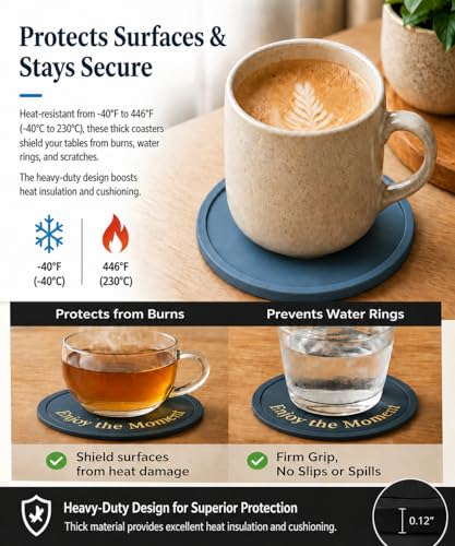 HiramWare Silicone Coasters Set of 6, Premium Drink Coaster with Holder, Non-Slip, Non-Stick, Dishwasher Safe, Perfect for Hot and Cold Drinks, Protect Your Desks and Tables(3 Morandi Blue + 3 Black) - color: 3 Morandi Blue + 3 Black