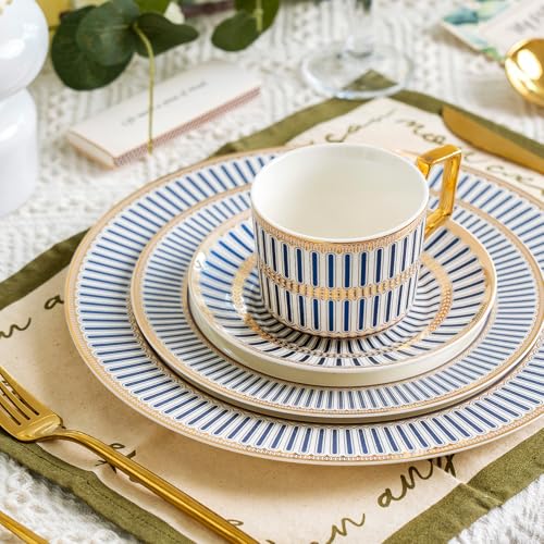 CwlwGO-Ceramic Coffe Cups and Saucer Sets,British Bone China Blue Gold Tea Cup and Saucers Service for 4,Gifts Box, China Tea Set, Tea Sets for Women and Adults. - color: Blue