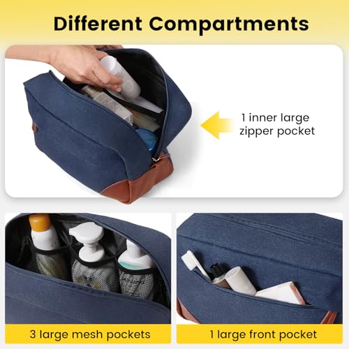 Vorspack Canvas Travel Toiletry Bag for Men, Large, Navy Blue - color: Navy Blue, size: Large