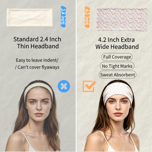 Sunolga 7 Pack 4.2in Wide Floral Polka Dot Non Slip Headbands for Women