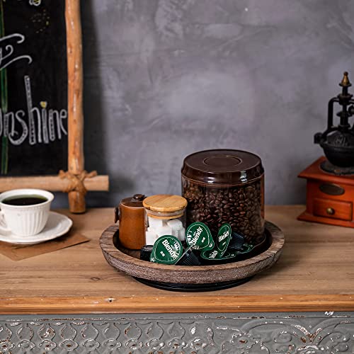 Hanobe Wooden Lazy Susan for Table Centerpiece, Round Serving Tray, 11.2" - color: Distressed & Turnable