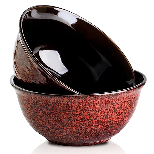 HASENSE Serving Bowls, 84 Ounce Ceramic Mixing Bowls Set of 2 for Kitchen, Large Salad Nesting Bowls for Cooking,Baking,Soup,Pasta,Fruit, Microwave & Dishwasher Safe(Red) - color: Red, size: 84 Ounce