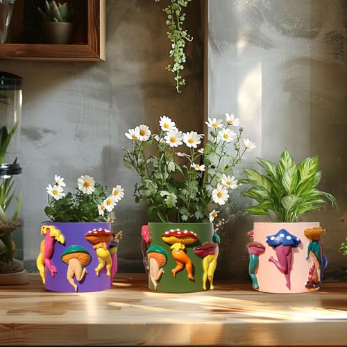 GUGUGO Unique Mushroom Lady Body Plant Pots, Cute Quirky Garden Planters, Boho Funky Eclectic Home Decor, Mushroom Lady Butt Flower Pots, Succulent Planter, Modern Aesthetic for Decorating, Pale Pink - color: G, size: 5in