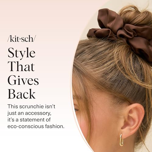 Kitsch Recycled Satin Oversized Scrunchies - Black & Chocolate, 2pcs - color: Black & Coffee
