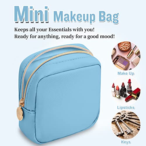 Nylon Mini Makeup Bag for Purse, Preppy Small Cute Makeup Bag Cosmetic Zipper Pouch Purse, Waterproof Travel Coin Pouch Sanitary Napkin Storage Bag Clutch Make Up Organizer Bag for Women Girls(Blue) - color: Blue, size: Mini