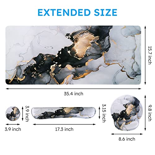 iCasso Grey Marble Mouse Mat 35.4"x15.7", Computer Pad for Teacher - color: Grey Ink Marble