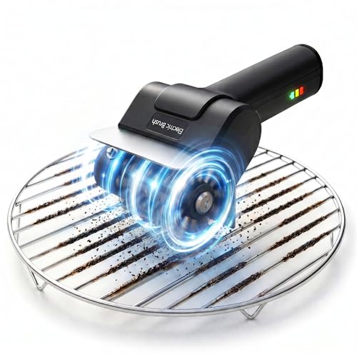 Electric Grill Brush for Outdoor Grill, 800 RPM Electric Grill Cleaner with Dual Safety Lock, Rechargeable Cordless Grill Cleaning Brush for BBQ Grate, Gifts for Men/Dad, Black