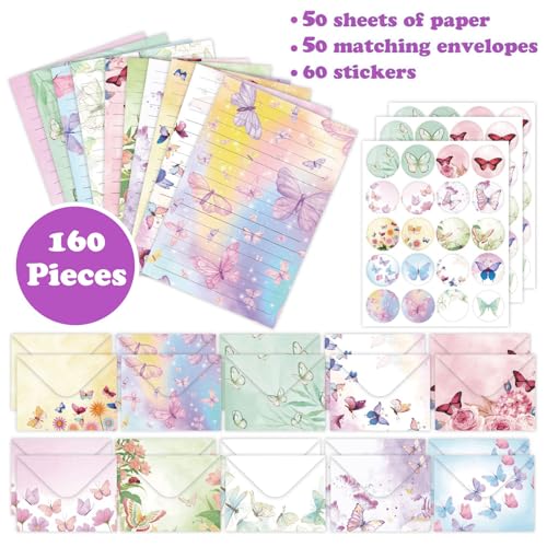 160 Pcs Stationery Paper Envelopes Set - color: Watercolor Butterfly