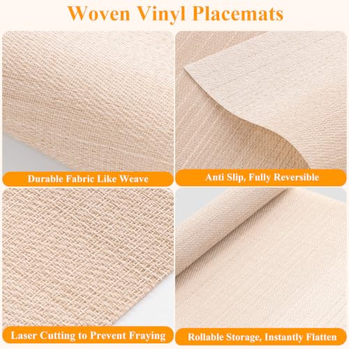 SHACOS Gradient Beige Woven Placemats Set of 6 Place Mats Indoor Outdoor - color: Gradient Beige, size: Set of 6