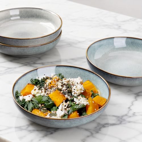 AmorArc 8.5’’ Ceramic Pasta Bowls Set of 4, 36oz Large Stoneware Bowls Set - color: Ocean Blue, size: Set of 4