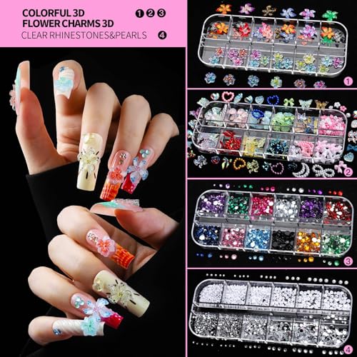 FANDAMEI Nail Art Kit, 54 Pcs Nail Tool Set with 6-Color Nail Polish, 20 PCS Nail Art Brushes, 2 Box False Nail Tips, 6 Jar Chrome Nail Powder, 4 Box Nail Charms, 10 Sheet Nail Stickers for Beginners