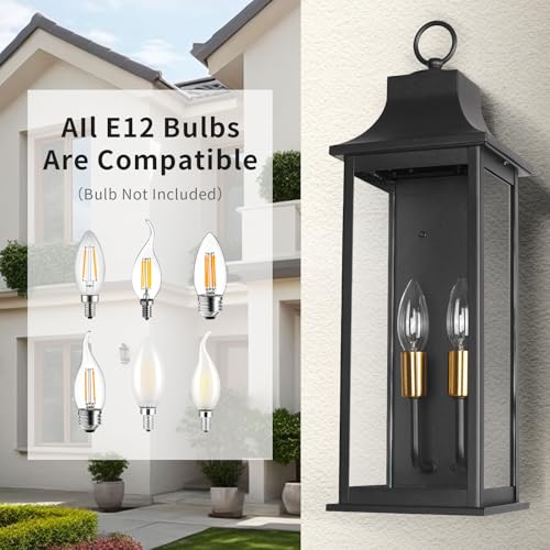 JYZ 20" Exterior Coach Light Wall Mount, Farmhouse Outdoor Entry Wall Lantern Fixture, Exterior Wall Sconce with E12 Base, Anti-Rust Aluminum with Clear Glass Wall Lamp for Porch, Garage, Patio - size: 20 inch -1 PK
