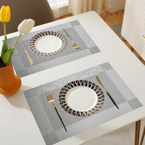 Vinyl Placemats Heat-Resistant Table Mats Washable Easy Clean Plastic Placemats for Dining Table Set of 4 (Gray) - color: 01: Gray, size: 4 Placemats