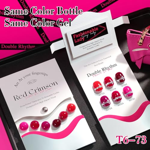 Double Rhythm 6 Pcs 15 ML Gel Polish Set Same Color Same Bottle Soak Off Gel Polish Kit Nail Art Manicure Salon DIY at Home for Women (Burgundy Cherry Rose Purple -T6-73) - color: Crimson Red