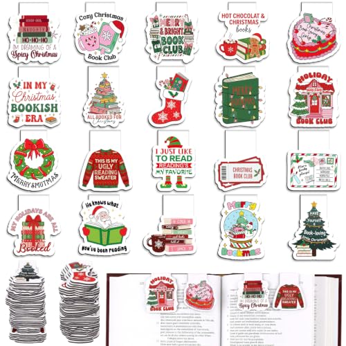 Resurhang 100pcs Christmas Magnetic Bookmarks for Kids Funny Funny Magnet Bookmark in 20 Designs 1.38 Inches Christmas Gifts for Read Club and Books Lover Gift Supplies - style: Christmas