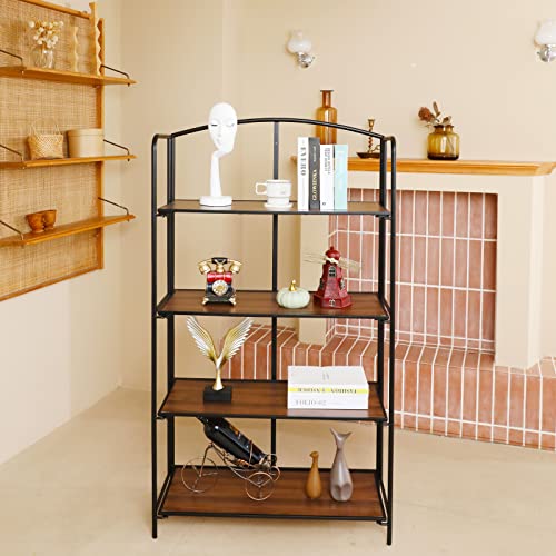 Crofy 4-Tier Wider Foldable Bookshelf, Black Frame & Walnut Shelves - color: Black Frame & Walnut Shelf, size: 4 Tier Wider