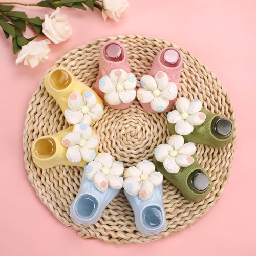 4Packs Baby Girls Socks,Flower Non-Slip Grips for Babies Toddler Princess - color: Yellow Pink Green Blue