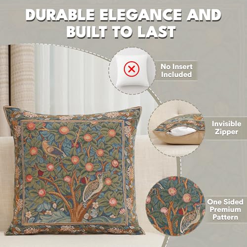 William Morris Woodpecker Tapestry Throw Pillow Cover 19 x 19 in - color: Woodpecker, size: 19" x 19" (Pack of 1)
