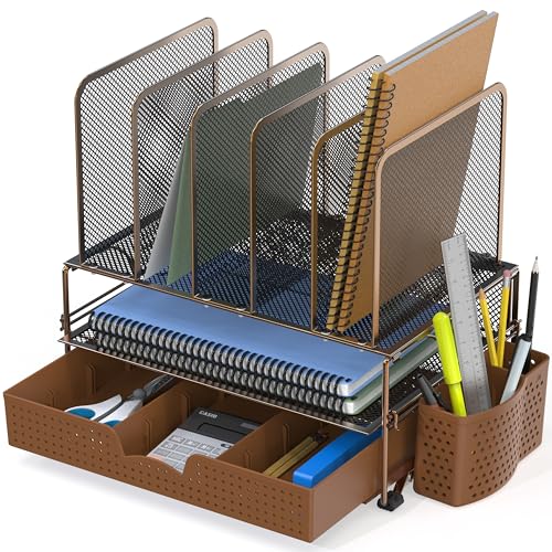 Simple Houseware Desk File Organizer for Office Supplies w/Drawer, Copper - color: Copper