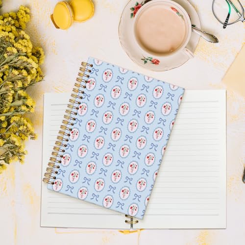MOFUYU Blue Bow Spiral Notebook for Women,Cute Notebooks for School - color: Strawberry(pink)