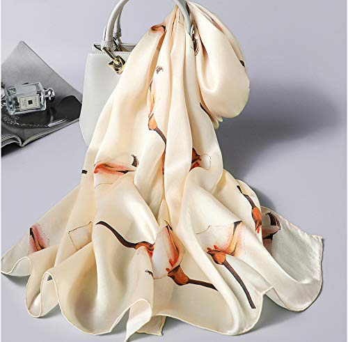 ANDANTINO 100% Silk Long Scarf-Women Large Oblong Shawls with Gift Packed - color: Off-white Calla