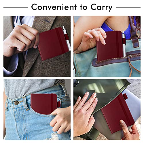 feela 3 Pack Pocket Notebook Journals with 3 Black Pens, A6 Mini Cute Small Journal Notebook Bulk Hardcover College Ruled Notepad with Pen Holder for Office School Supplies, 3.5”x 5.5”, Wine - color: A6 3 Wine