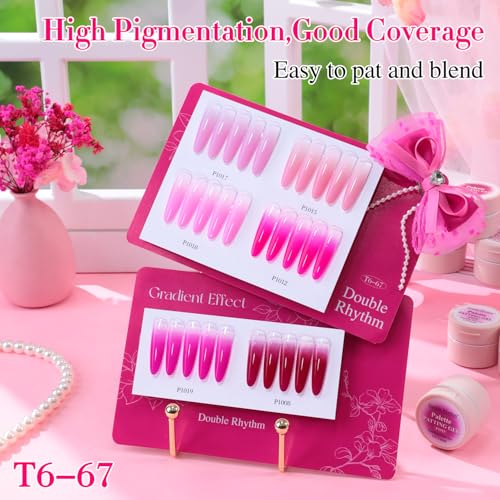Double Rhythm Painting Gel Polish Set for Nail Art Palette Patting Gel Polish 6 Colors with 100 Pcs Sponges and Grabbing Pen (Pink Rose Purple-T6-67) - color: Pink Rose Purple
