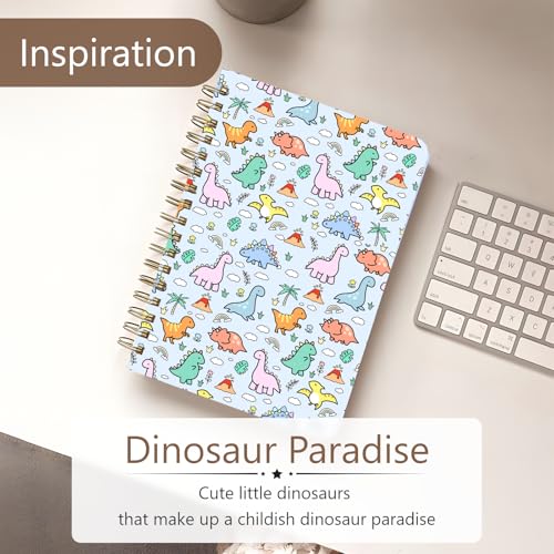 Cute Spiral Notebook Journal A5 6x9 Note Book with Pocket, Dinosaur - color: Blue Dinosaur