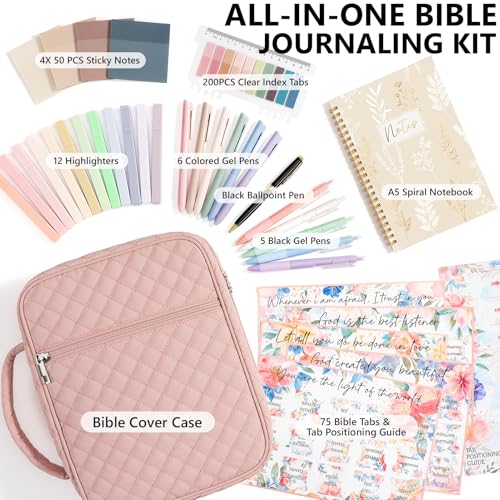 Bible Cover Case for Women Puffer Bible Bag w/Study Supplies Journaling Kit