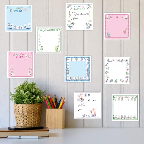 9 Pcs Mahjong Sticky Notes, Playful Mahjong Cocktail Self-Adhesive Notes for Women Man, Colorful Chinoiserie Sticky NotePads Gifts for Friends Family Mah Jong Lovers Party Supplies - color: Mahjong