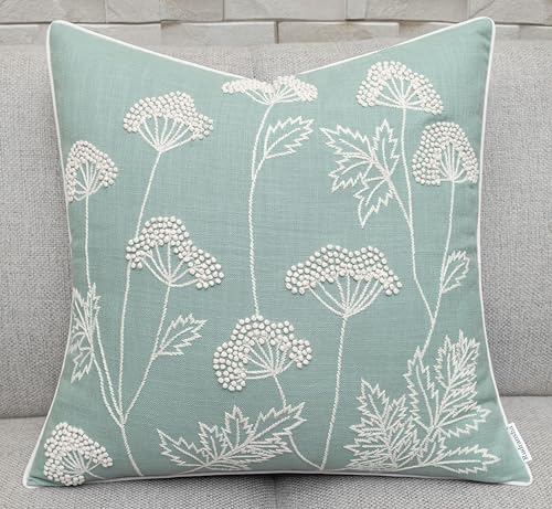 Rudransha Hand Embroidered Wildflower 20x20 Pillow Cover, Light Teal - color: Blooming-light Teal, size: 20" x 20" (Pack of 1)