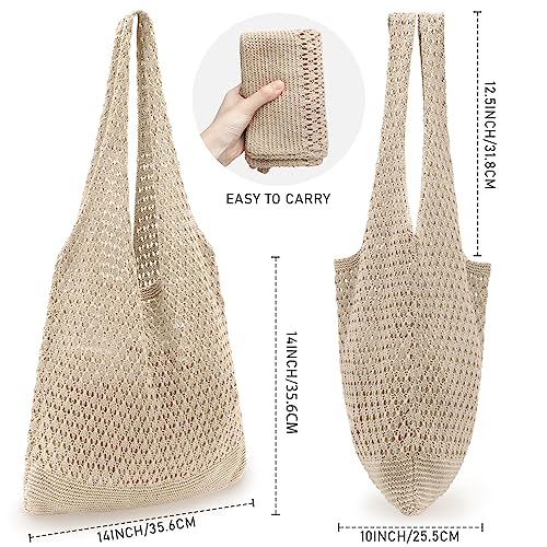 hatisan Crochet Bag for Women, Handmade Knit Beach Tote Bag Summer - color: Khaki