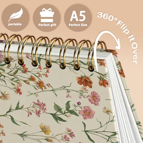 Enkvke Floral Notebook Wildflower Spiral Journal A5, - color: Floral-Cottagecore-A5