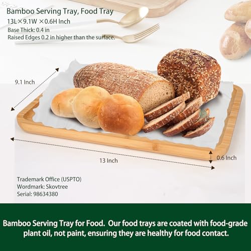 Bamboo Tray for Serving Food, Tray for Eating and Serving Coffee, Tea, 13.0×9.1 Inch - size: 13" x 9.1" x 0.6"