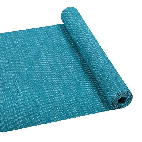 SHACOS Woven Vinyl Table Runner Indoor Outdoor 12x54 inch Kitchen Dining Table Runners Wipe Clean Washable PVC Table Runner, Teal Blue - color: Teal Blue, size: Table Runner 12 x 54 inch