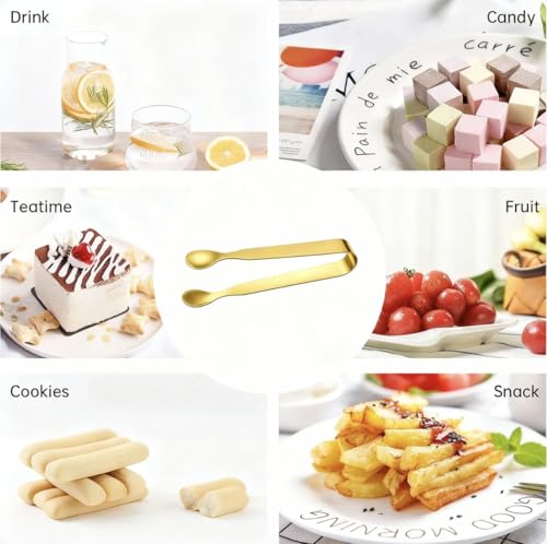 12PCS Golden Ice Tongs Mini Sugar Tongs, Stainless Steel Tiny Kitchen Tongs - size: 12 pieces, Golden