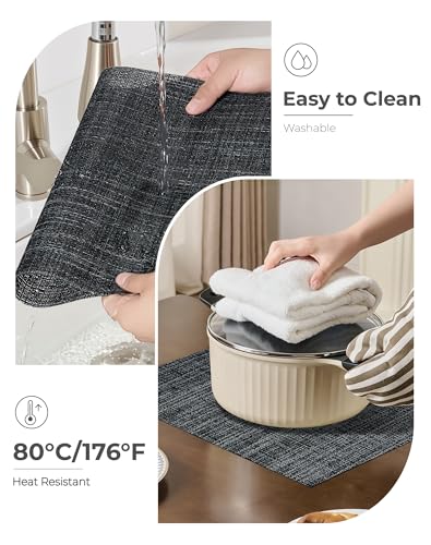 Leetaltree Black and Grey Woven Placemats Set of 4 - Heat Resistant Non-Slip Place mats for Dining Table, Washable Durable PVC Vinyl Woven Table Mats(Black & Grey, 4) - color: C0- Black and Grey, size: Set of 4