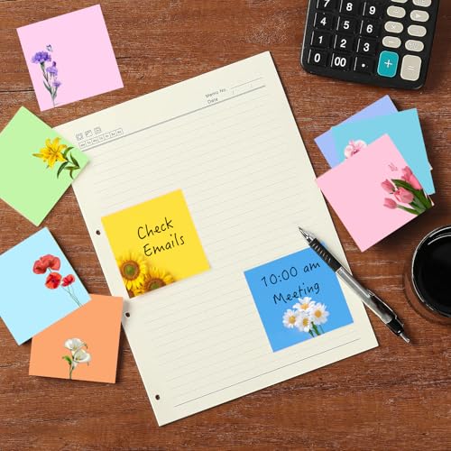 9 Pads Cute Sticky Notes Set, 3" x 3" Flower Self Stick Notepads, Funny Notes Set, Flower Stationery, Kawaii Adhesive Memo Pads, Flower Lover Gifts, Office Decor Desk Accessories, School Supplies - color: 9 Colors Flowers