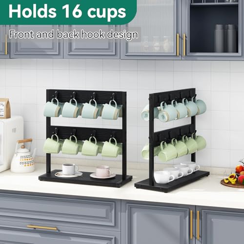 IBUYKE Coffee Mug Holder for Countertop,16 Hook Mug Tree,Black TBJ001B - color: Black, size: no shelf(16 mugs)