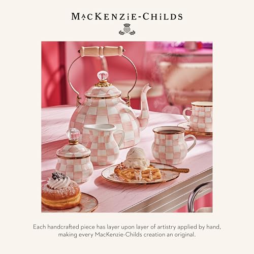 MACKENZIE-CHILDS Enamel Round Tray, Pink-and-White Rosy Check - color: Rosy Check