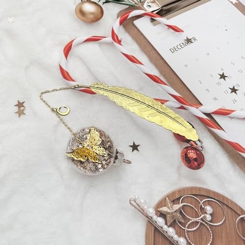 Initial Letter and Butterfly Charm Metal Feather Bookmark (Gold-C) - style: Gold-C
