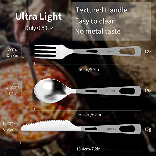 OUTXE Titanium Flatware Polished Knife Fork Spoon Set Lightweight Ti Camping Utility Cutlery Set with Carrying Bag for Traveling Picnic Hiking - color: Polished Knife Fork and Spoon Set