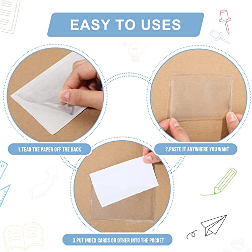 Chinco 30 Pcs Self Adhesive Clear Index Card Pockets,4.06 x 2.48 Inches - size: 4.06 x 2.48 Inches