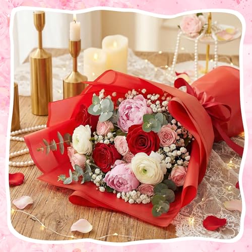 Ctosree 240 Sheets Flower Wrapping Paper, 22.8 x 22.8 Waterproof Wrapping Paper Bouquet Korean Floral Wraps Florist Supplies Packaging Papers for Wedding Bridal Shower Birthday Gift DIY(Red) - color: red