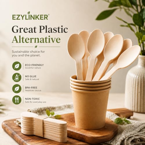 150 Wooden Spoons SPECIAL EDITION, Alternative to Plastic and Bamboo Spoon - 100% Compostable Spoon, Eco Friendly, and Biodegradable Wooden Spoons Disposable for Lounge Party Wedding, BBQ - size: 150Pcs Spoons