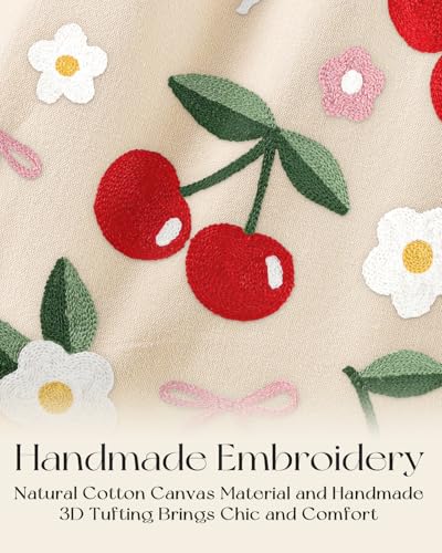 Miss Adola Embroidery Canvas Tote Bag with Pocket & Buckle - color: Cherry