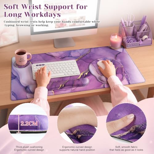 iCasso Purple Keyboard Mat 35.4"x15.7", Desk Blotter for Workspace - color: 1-Purple Marble