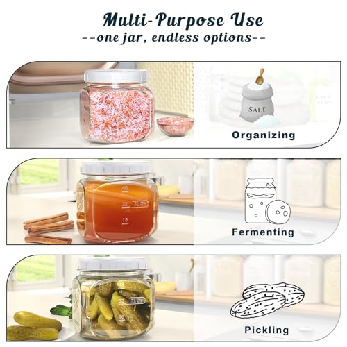 Glass Cookie Jar with Airtight Lid, 2 Pack 64 Oz Canning Jars - color: 64oz-Square-2 Pack-Screw Lid