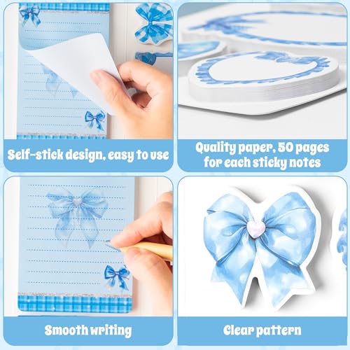 Xqumoi Coquette Blue Bow Sticky Notes Set - I’m Just A Girl Self-Stick Note Pads Bowknot Notepads Writing Memo Pad Page Marker Bookmarker Preppy Girly Stuff Back to School Office Supplies Gift - color: 1pack-blue Bow